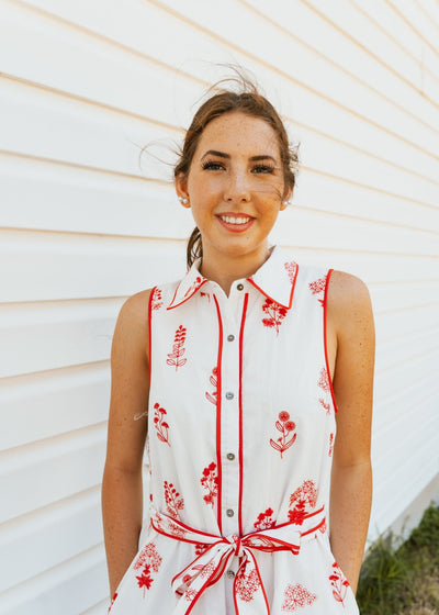 Red Floral Embroidered Sleeveless Mini Dress D27090 - Southern Soule Designs