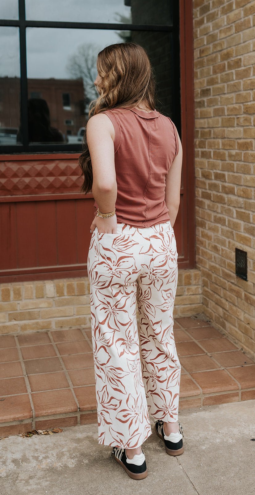Red Floral Print Stretch Pants P6588 - Southern Soule Designs