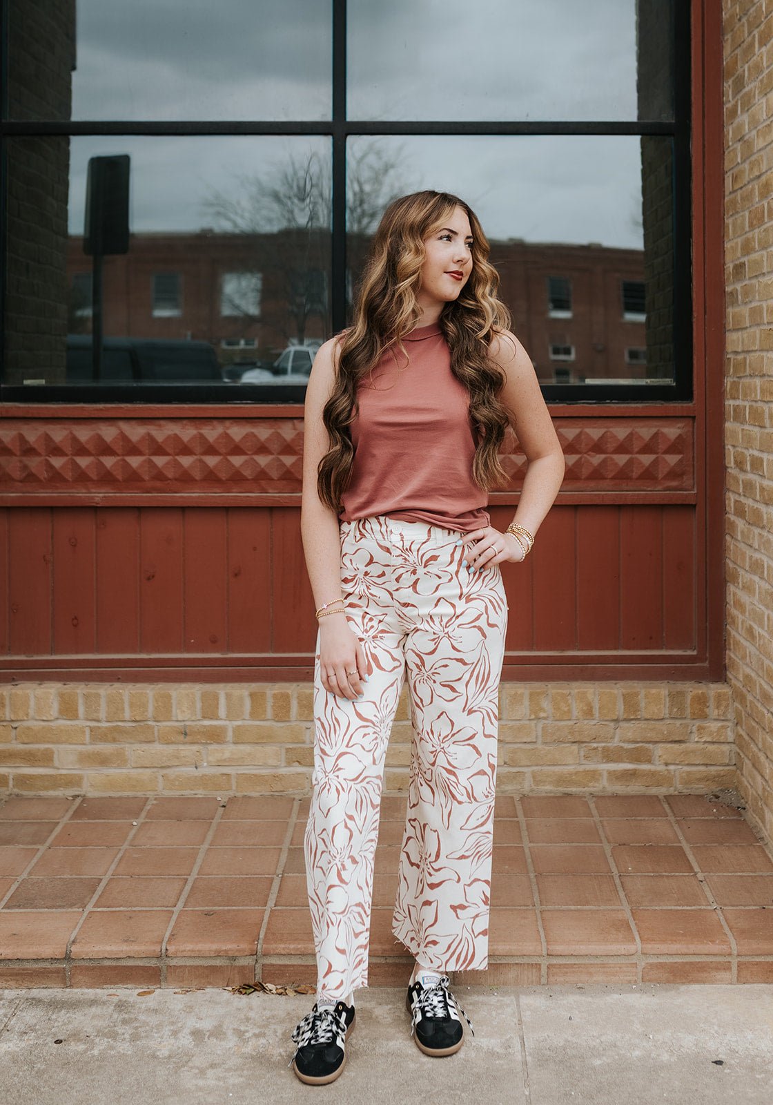 Red Floral Print Stretch Pants P6588 - Southern Soule Designs