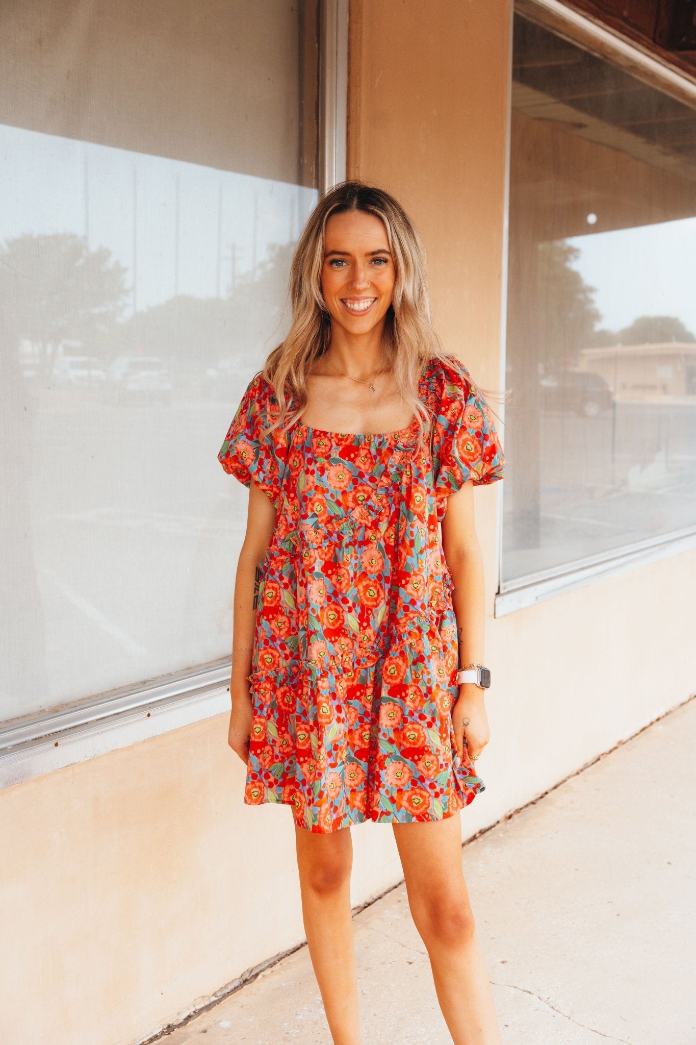 Red Floral Ruffle Mini Dress D - 10393 - H - 1 - Southern Soule Designs