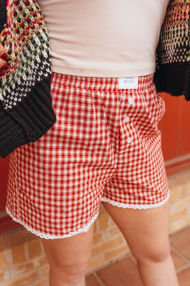 Red Gingham Boxer Shorts TBP13389 - Southern Soule Designs