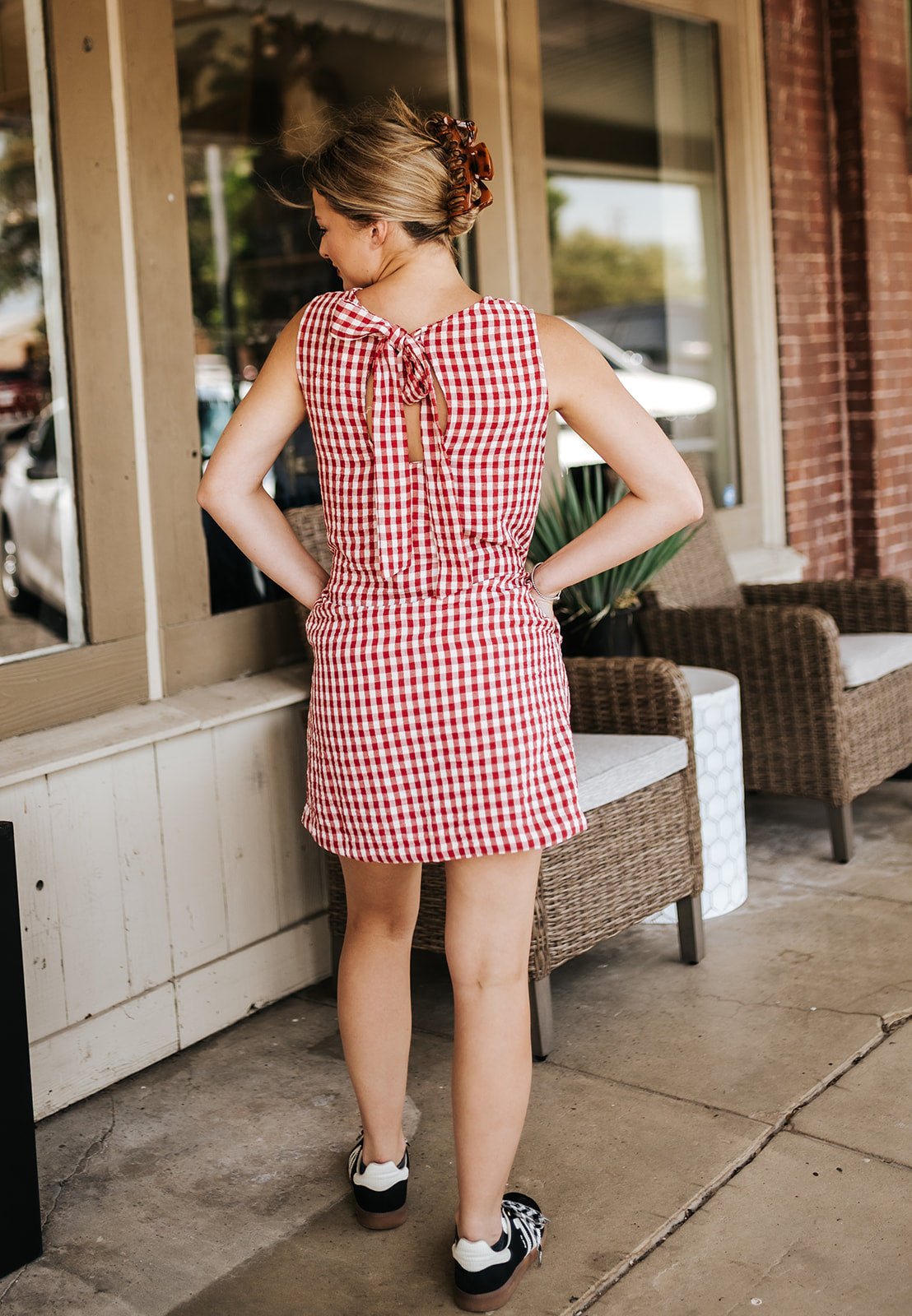 Red Gingham Open Back Dress D6047 - Southern Soule Designs