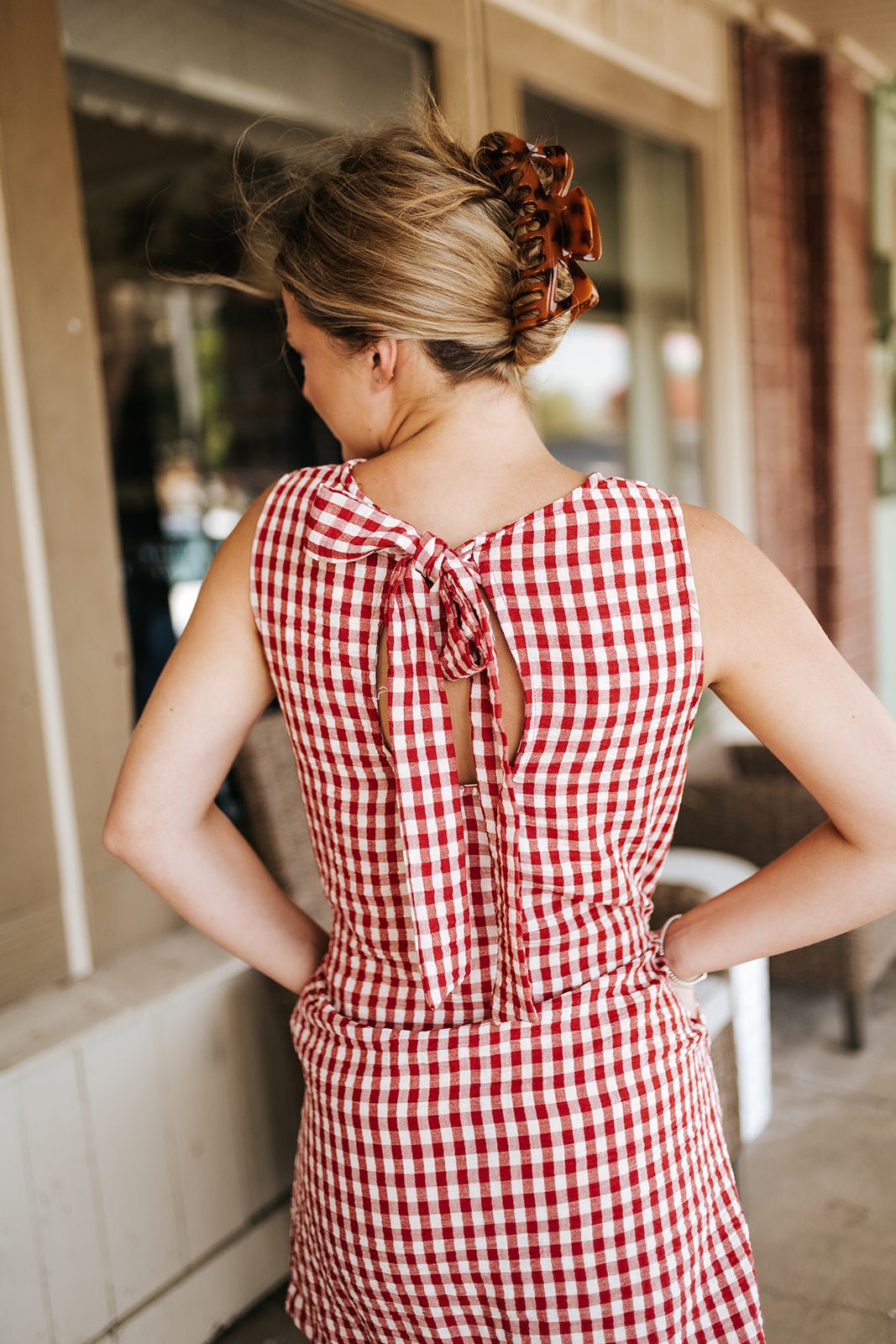 Red Gingham Open Back Dress D6047 - Southern Soule Designs