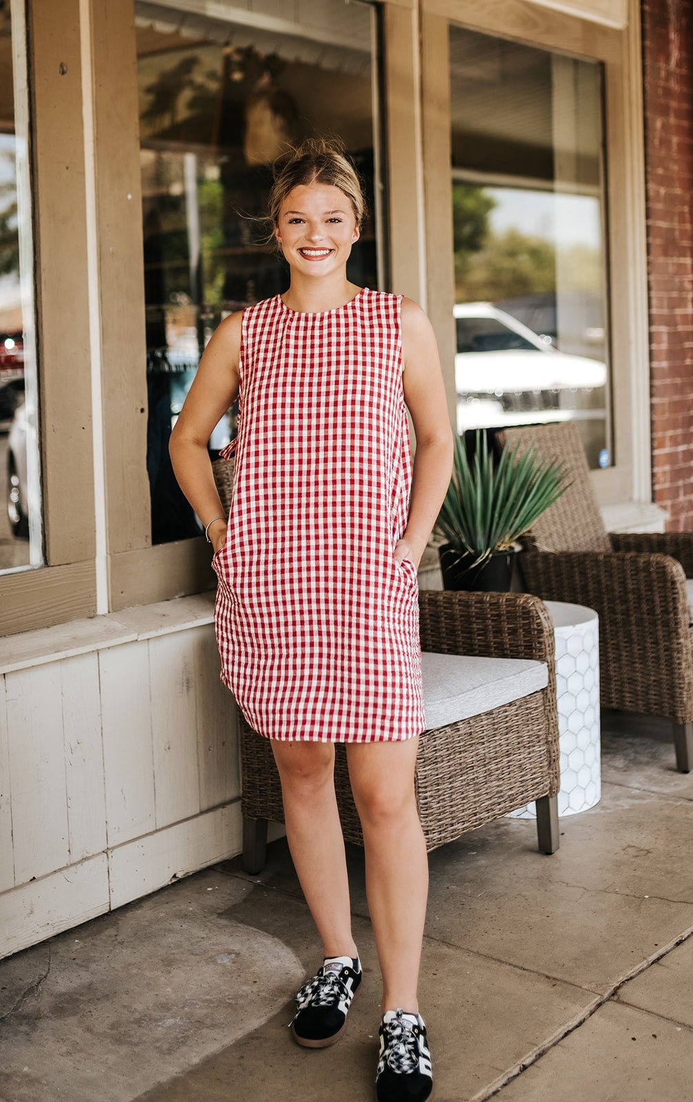Red Gingham Open Back Dress D6047 - Southern Soule Designs