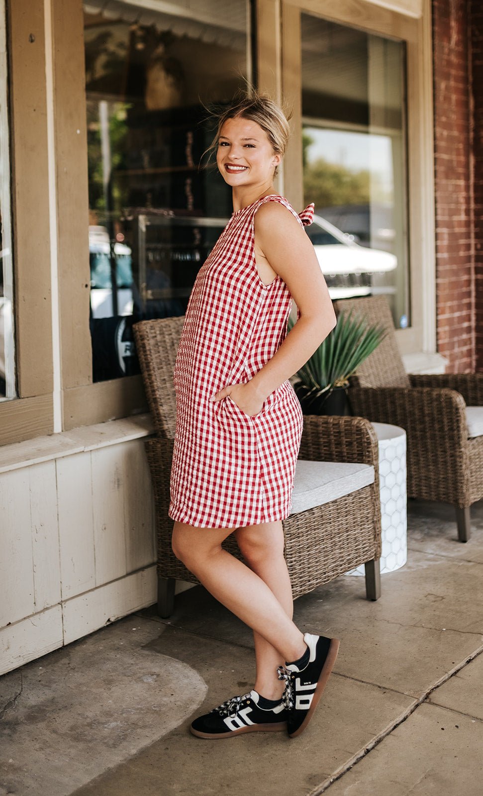 Red Gingham Open Back Dress D6047 - Southern Soule Designs