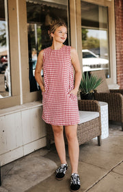 Red Gingham Open Back Dress D6047 - Southern Soule Designs