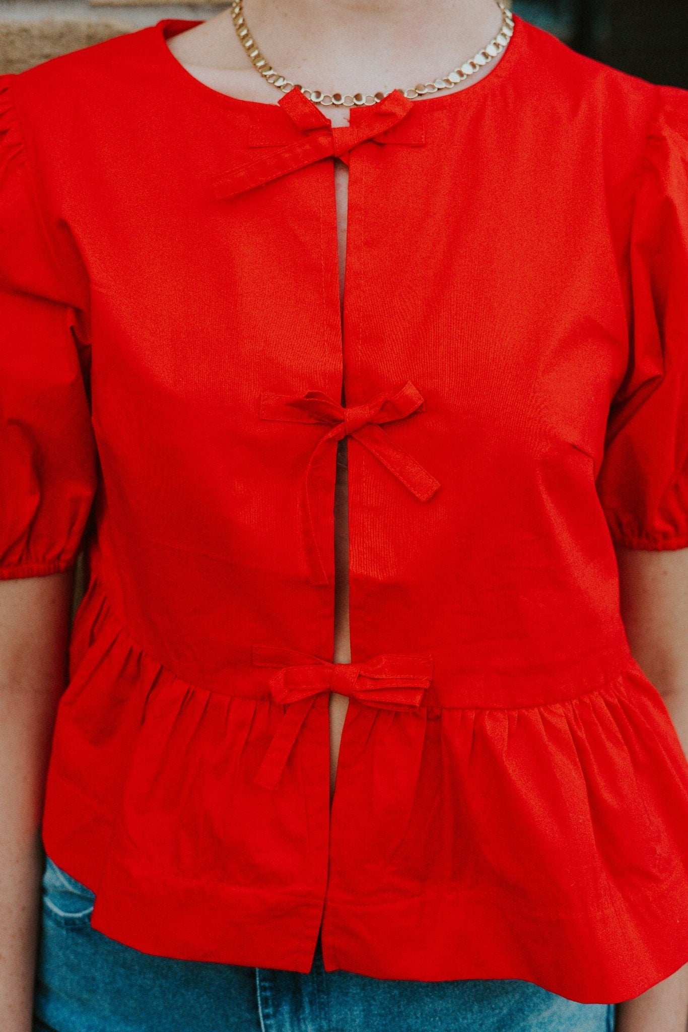 Red Hailey Bot Tie Detail Blouse PT18486 - Southern Soule Designs