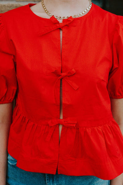 Red Hailey Bot Tie Detail Blouse PT18486 - Southern Soule Designs