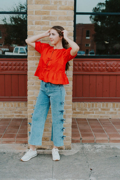 Red Hailey Bot Tie Detail Blouse PT18486 - Southern Soule Designs