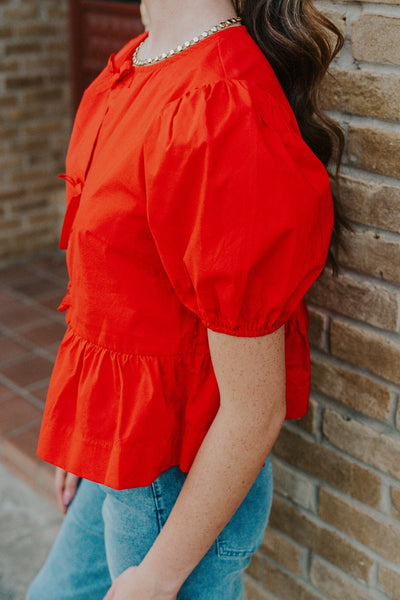 Red Hailey Bot Tie Detail Blouse PT18486 - Southern Soule Designs