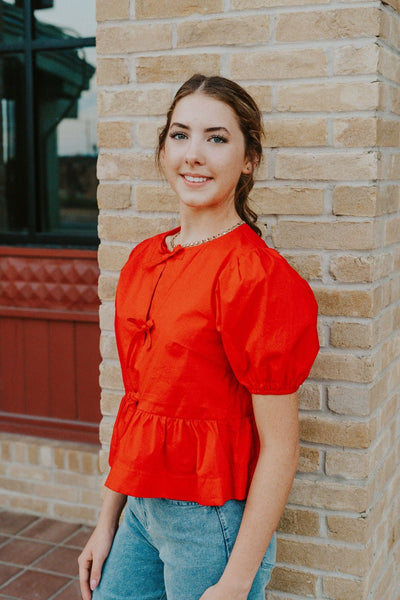 Red Hailey Bot Tie Detail Blouse PT18486 - Southern Soule Designs