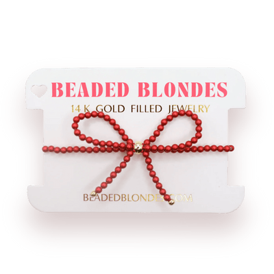 Red Pearl Beaded Bow Bracelet - Southern Soule Designs