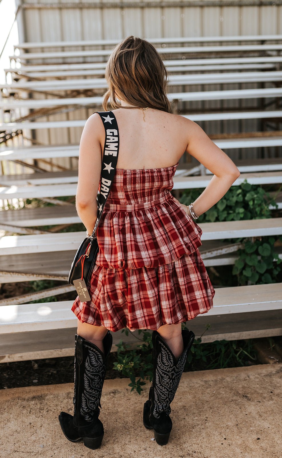 Red Plaid Bow Detail Strapless Dress CD06509 - Southern Soule Designs