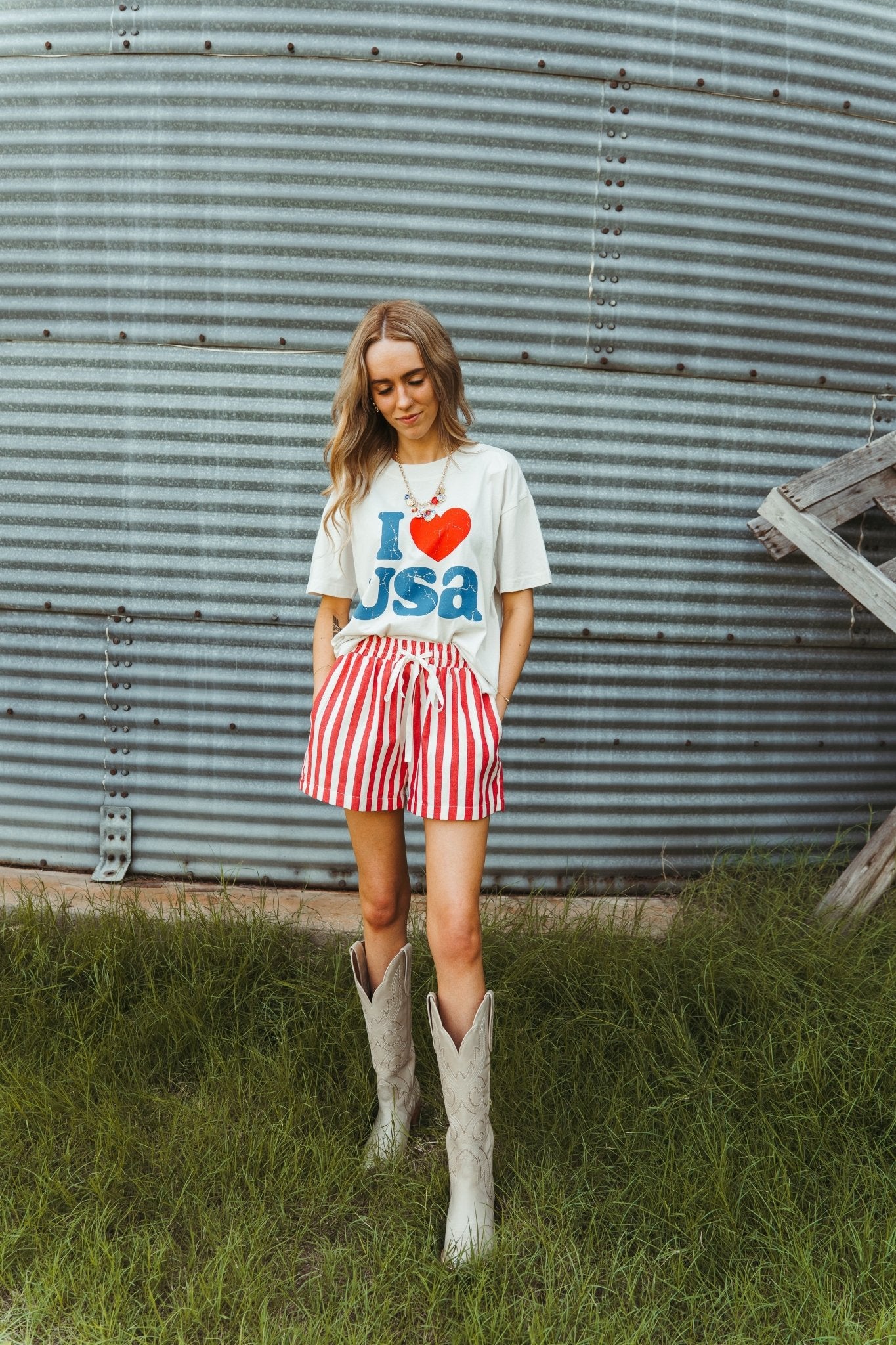 Red Stripe Twill Denim Shorts AP6184W - Southern Soule Designs