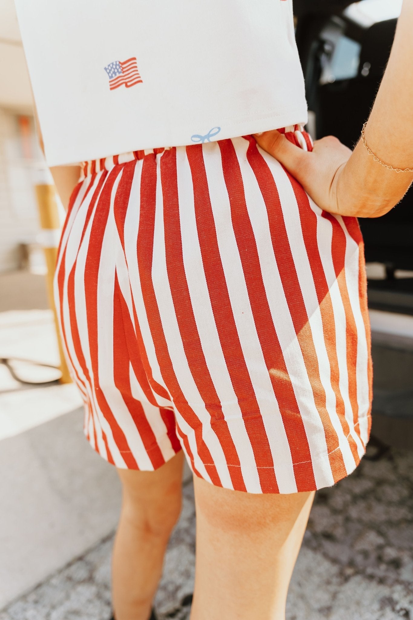 Red Stripe Twill Denim Shorts AP6184W - Southern Soule Designs