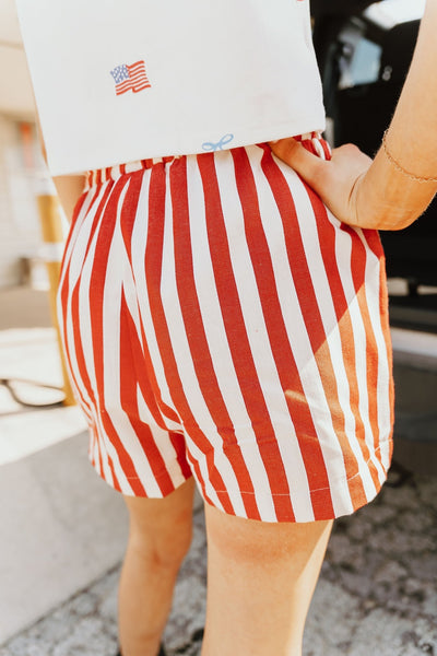 Red Stripe Twill Denim Shorts AP6184W - Southern Soule Designs