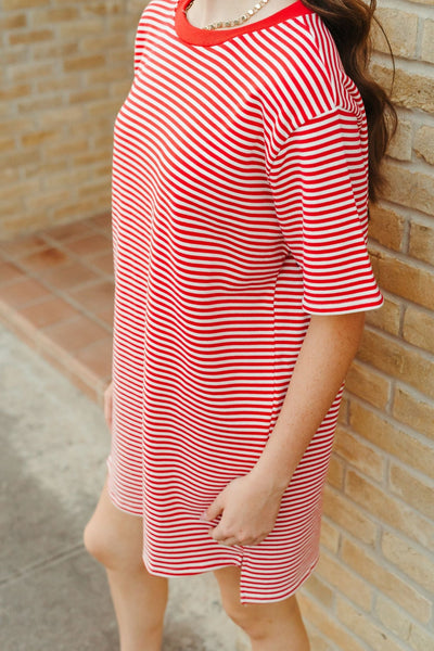 Red Striped T-Shirt Dress TBD506 - Southern Soule Designs