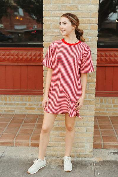 Red Striped T-Shirt Dress TBD506 - Southern Soule Designs