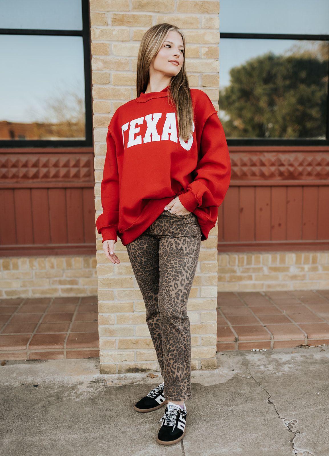 Red Texas Mock Neck Sweatshirt IT2594E - Southern Soule Designs