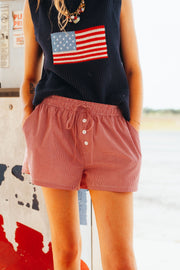 Red Waist Tie Check Shorts SP9949 - Southern Soule Designs