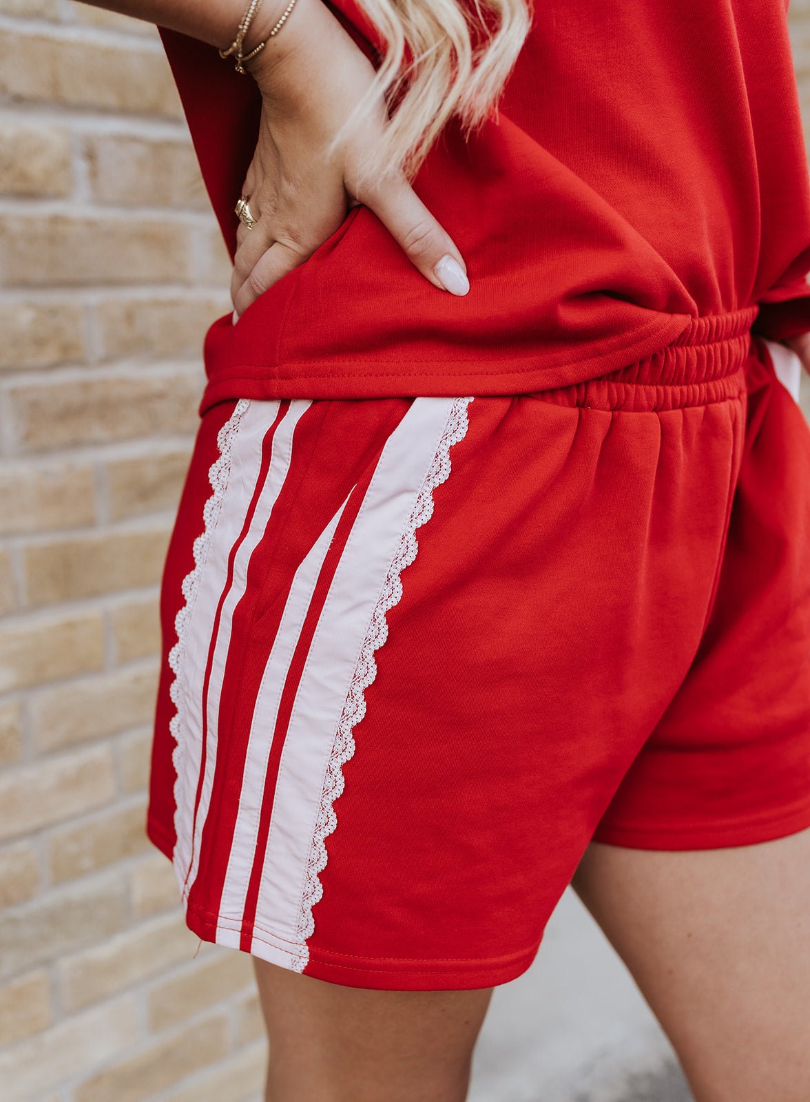 Red/Blush Lace Drawstring Shorts IB1938S-01 - Southern Soule Designs