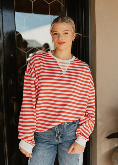 Red/Grey Striped Pullover T4247 - Southern Soule Designs