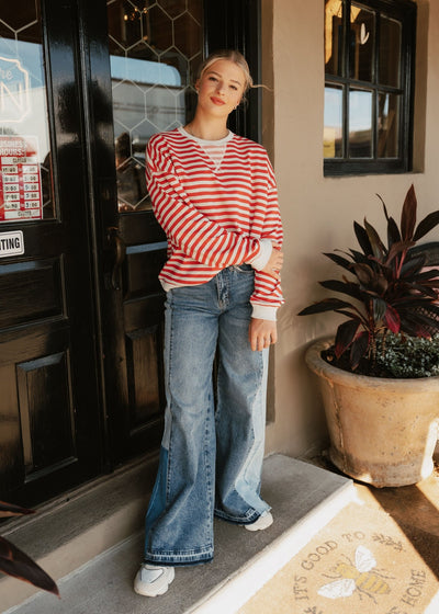 Red/Grey Striped Pullover T4247 - Southern Soule Designs