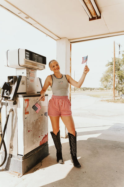 Red/Ivory Gingham Shorts BMP7658 - Southern Soule Designs