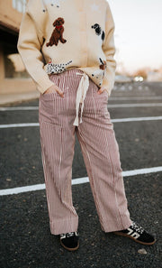 Red/Off White Striped Wide Leg Pants MP4461 - Southern Soule Designs