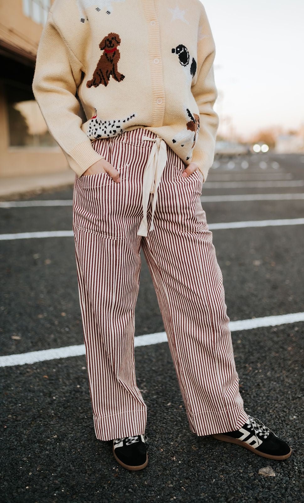 Red/Off White Striped Wide Leg Pants MP4461 - Southern Soule Designs