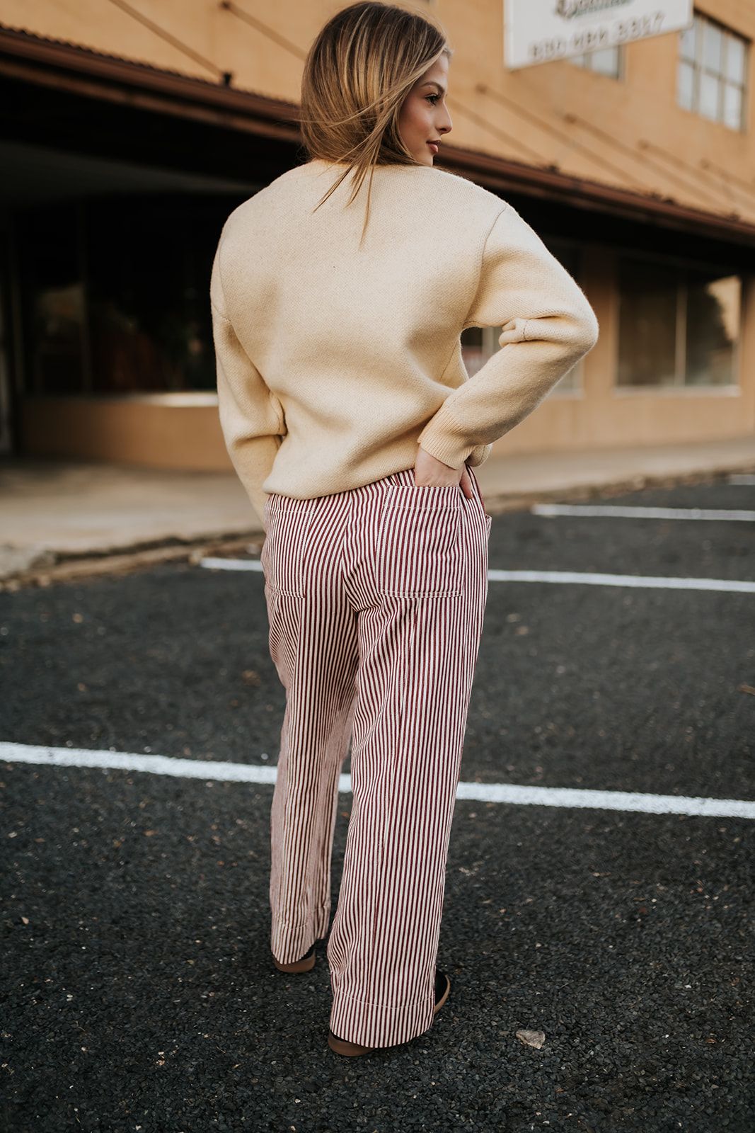 Red/Off White Striped Wide Leg Pants MP4461 - Southern Soule Designs