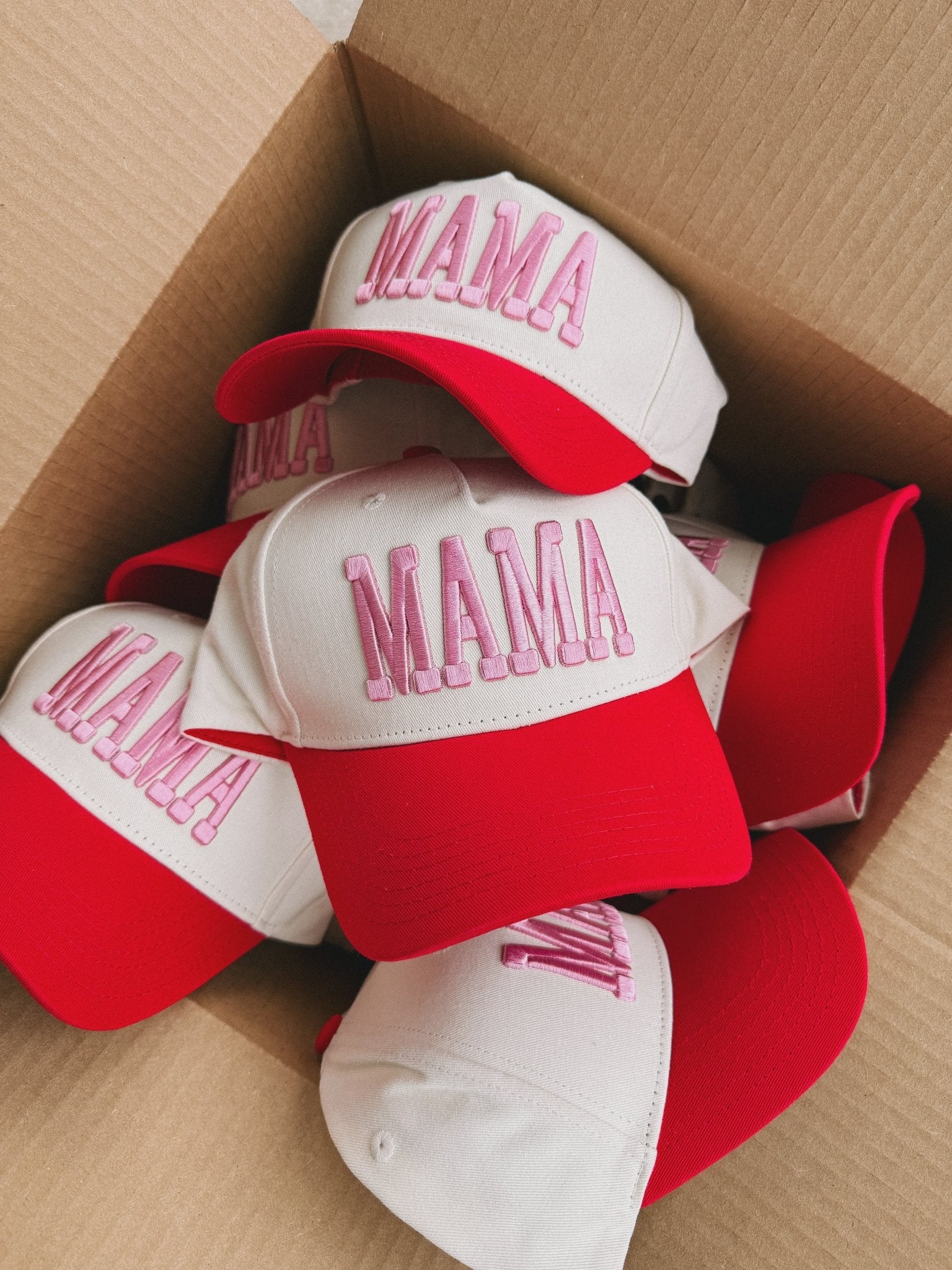 Red/Pink Mama Puff Trucker Hat - Southern Soule Designs