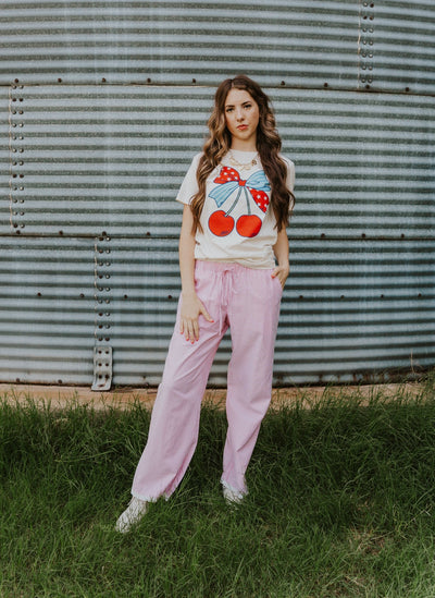 Red/White Stripe Pants with Eyelet Trim SP2850 - Southern Soule Designs