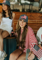 Red/White Striped Crop T-Shirt Top IT2819 - Southern Soule Designs