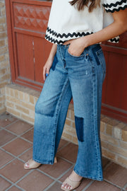 Relaxed Wide Leg Patchwork Jeans P1676 - Southern Soule Designs