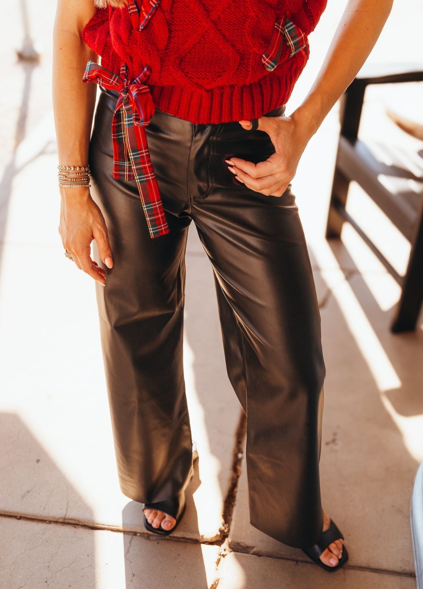 Rilynn Faux Leather Pant Black ZP244506 - Southern Soule Designs