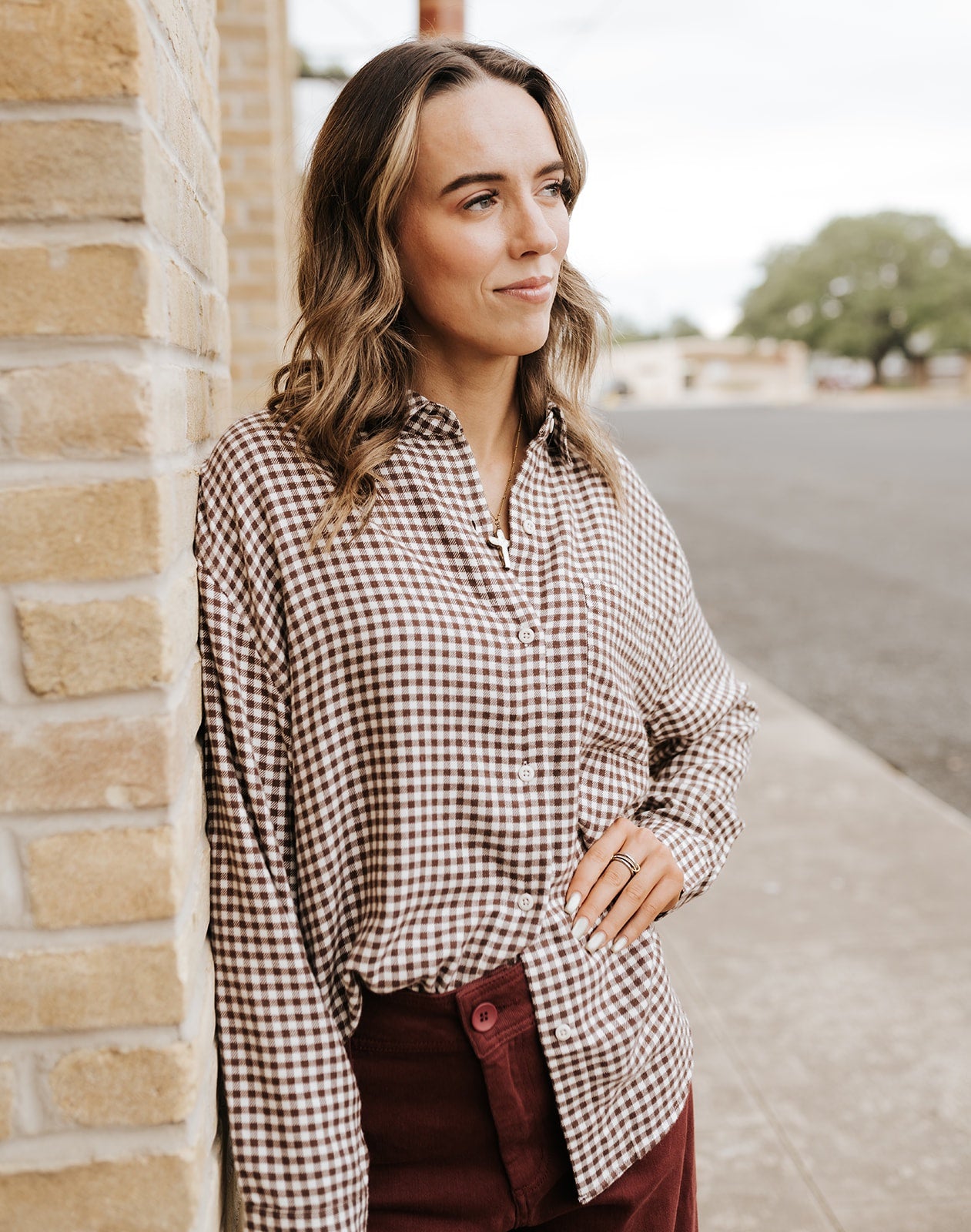 River Plaid Button Up Chocolate Cherry ZT253834 - Southern Soule Designs