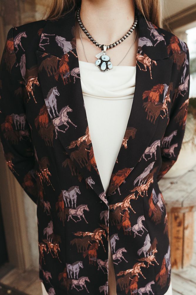 Rock & Roll Black Horse Print Blazer BW96T05236 - Southern Soule Designs