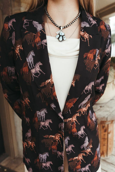 Rock & Roll Black Horse Print Blazer BW96T05236 - Southern Soule Designs