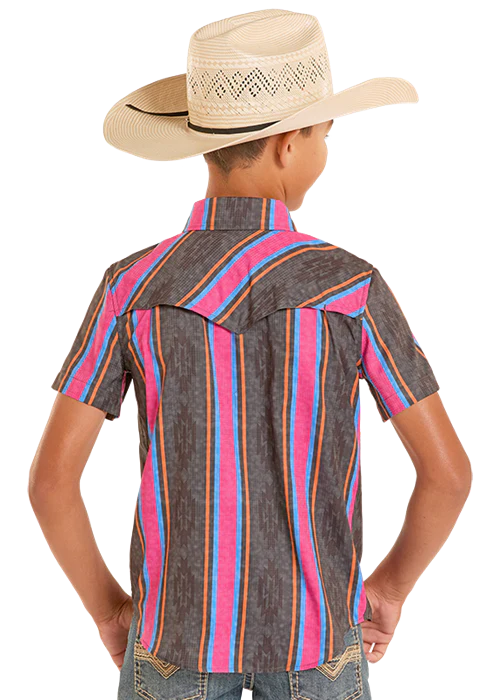 Rock & Roll Boy's Black Tek Ripstop Stripe Shirt BBN3S08684 - Southern Soule Designs