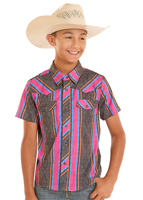 Rock & Roll Boy's Black Tek Ripstop Stripe Shirt BBN3S08684 - Southern Soule Designs