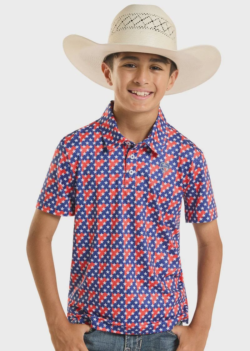 Rock & Roll Boy's Blue Americano Printed Polo BB51T08717 - Southern Soule Designs