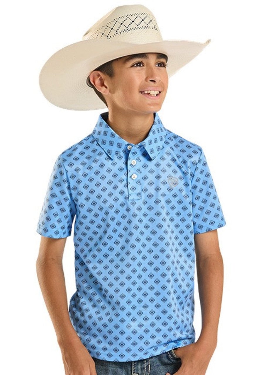 Rock & Roll Boy's Mini Aztec Geo Printed Blue Polo BB51T08710 - Southern Soule Designs