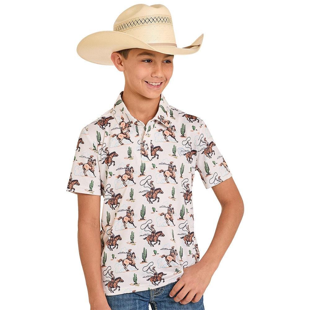 Rock & Roll Boy's Natural Novelty Printed Mesh Polo BB51T08356 - Southern Soule Designs