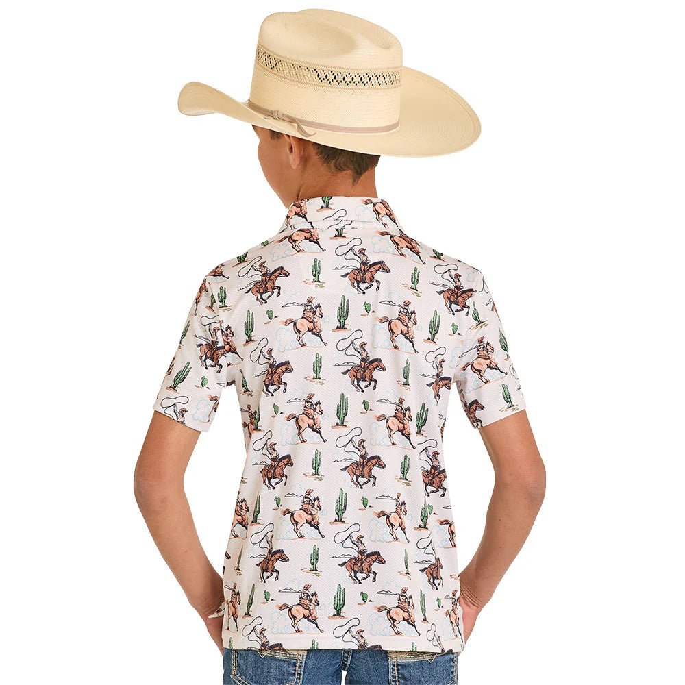 Rock & Roll Boy's Natural Novelty Printed Mesh Polo BB51T08356 - Southern Soule Designs