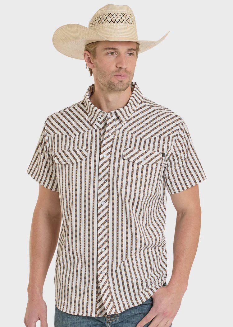 Rock & Roll Men's Brown Printed Stripe Tek Shirt BMN3S08383 - Southern Soule Designs