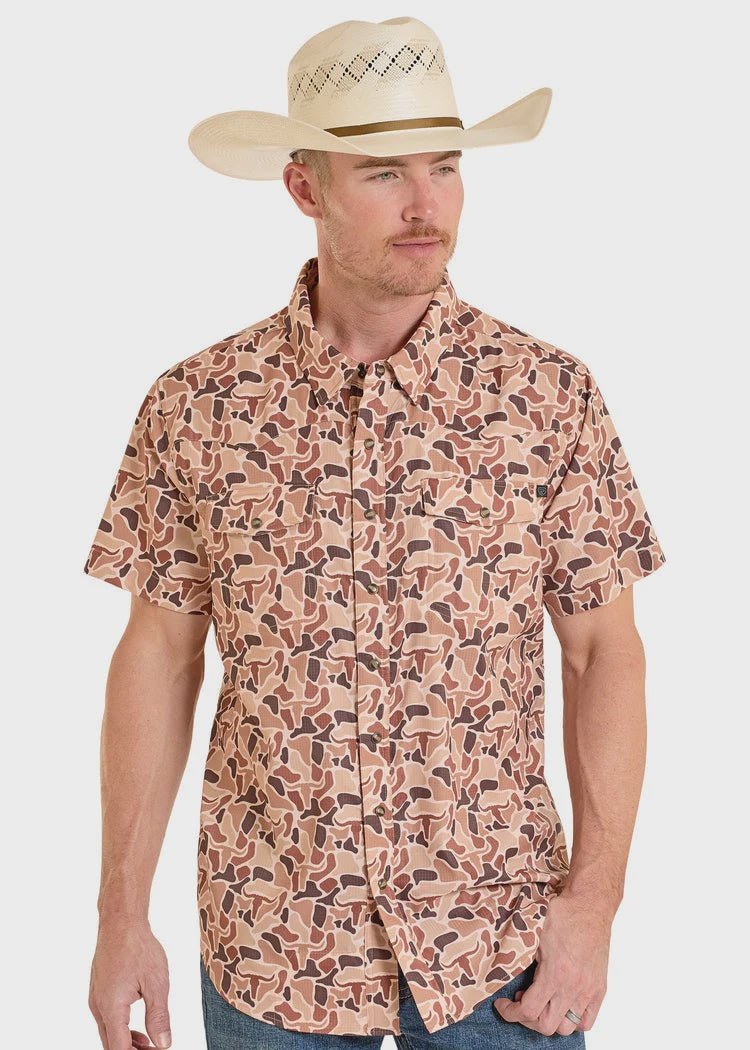 Rock & Roll Men's Camel Camo Printed Tek Western Shirt BMN3S08394 - Southern Soule Designs