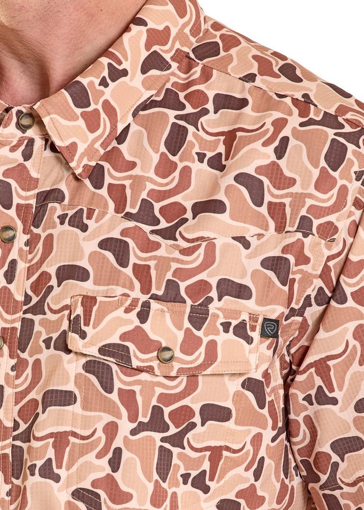 Rock & Roll Men's Camel Camo Printed Tek Western Shirt BMN3S08394 - Southern Soule Designs