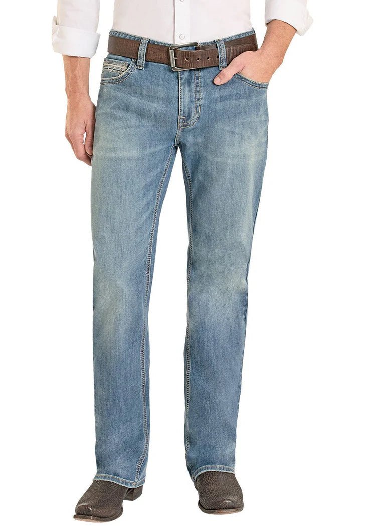 Rock & Roll Men's Embroidered Ladder Stitch Straight Leg Jean BM0SD08577 - Southern Soule Designs