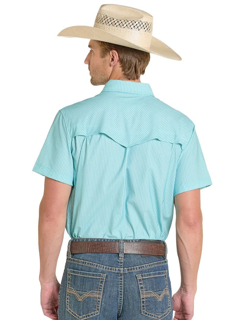 Rock & Roll Men's Light Turquoise Printed Stripe Tek Shirt BMN3S08378 - Southern Soule Designs